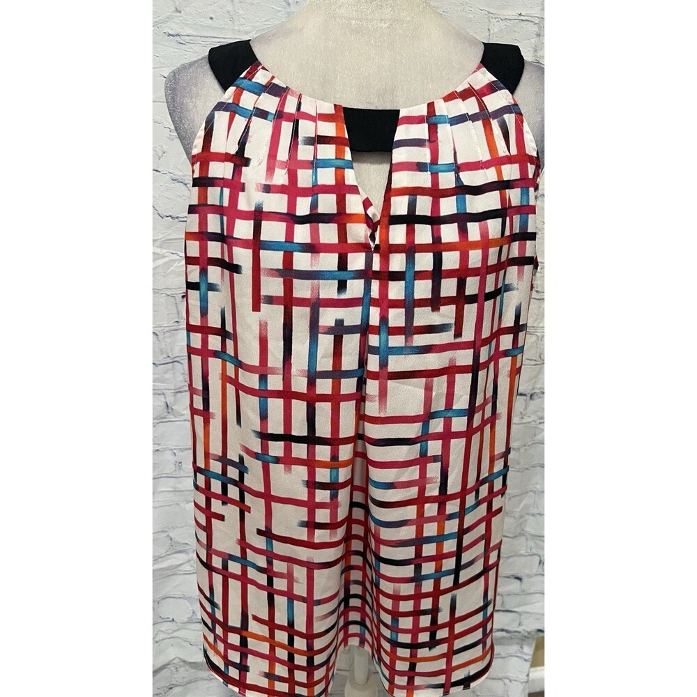 Milano Multicolored Sleeveless Blouse with Detailing at the Neckline Size Large